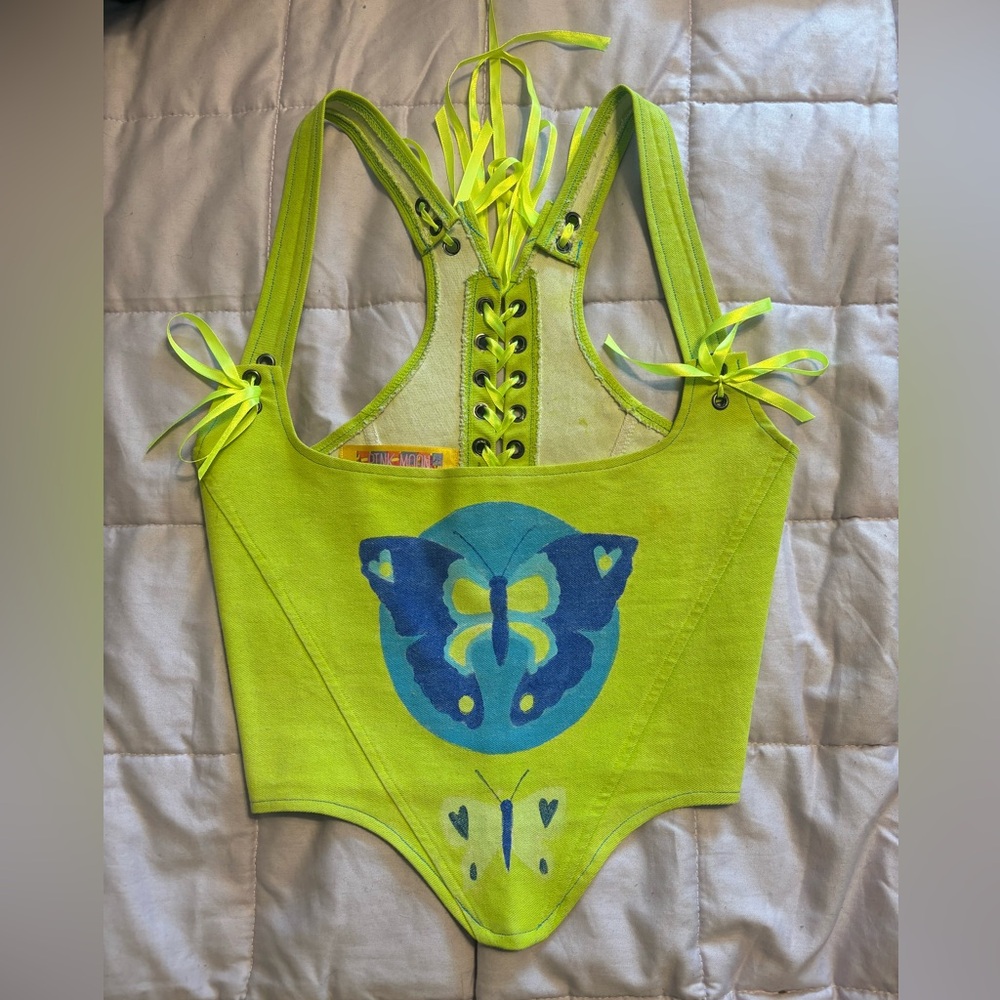 Pink moon custom hand painted canvas corset top